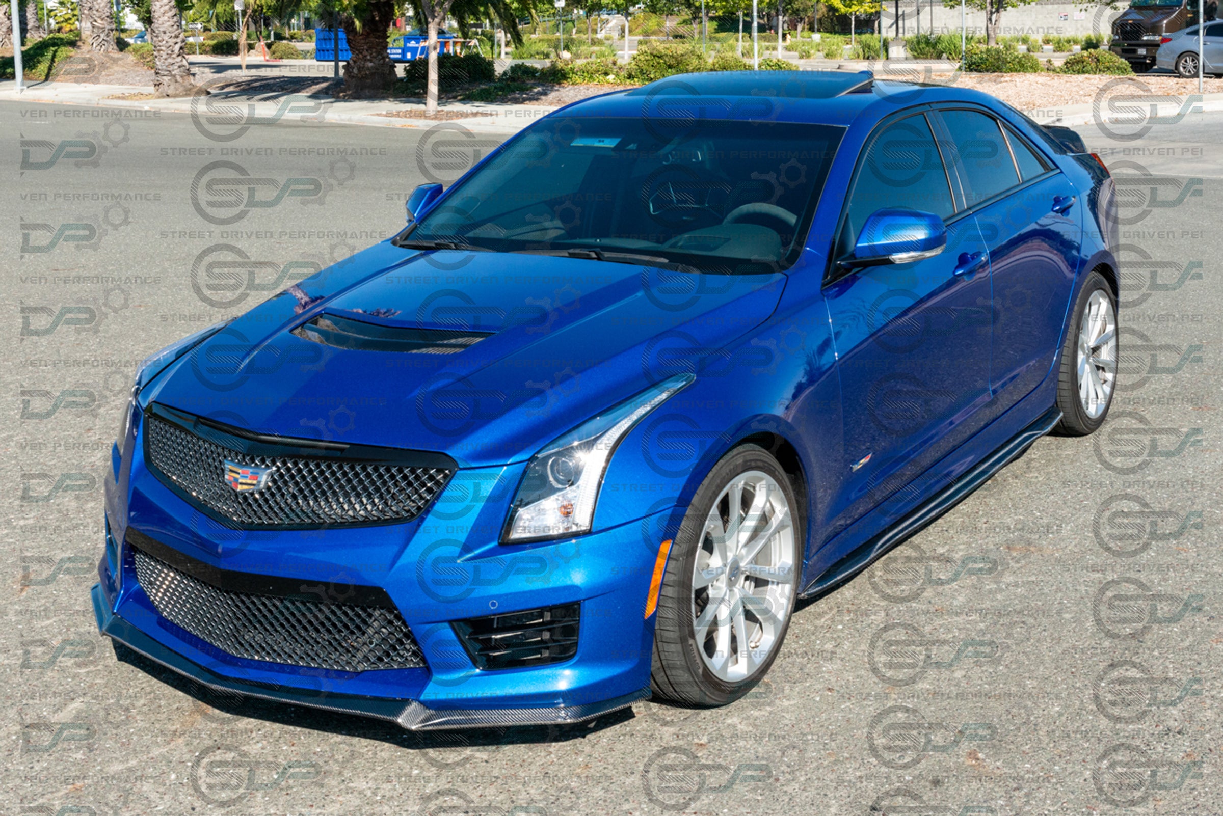 2016-2019 CADILLAC ATS-V CARBON FIBER FRONT SPLITTER & SIDE SKIRTS ROCKER PANELS GROUND EFFECTS